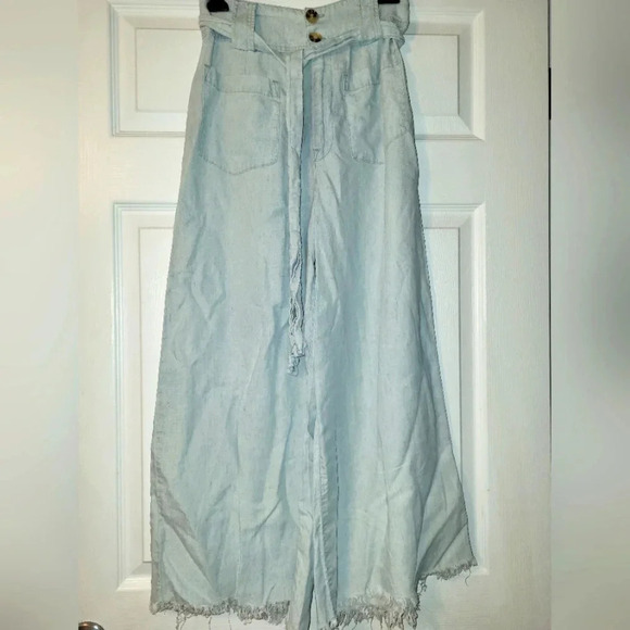 Show Me Your Mumu Mumu Blue Lasso Pants Wide Leg Raw Hem Light Blue Size X Small - Picture 1 of 6